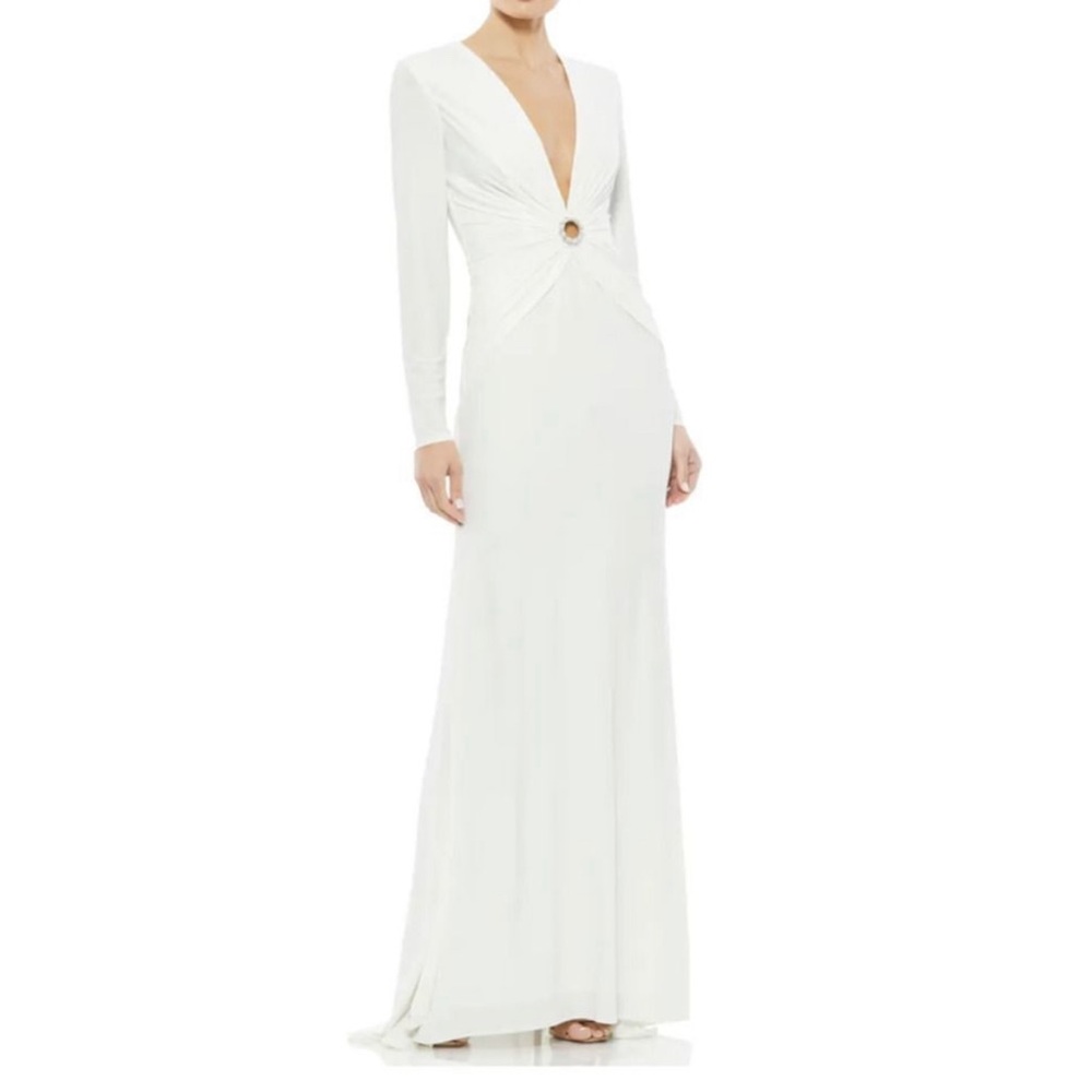 Mac Duggal Deep V Keyhole white dress